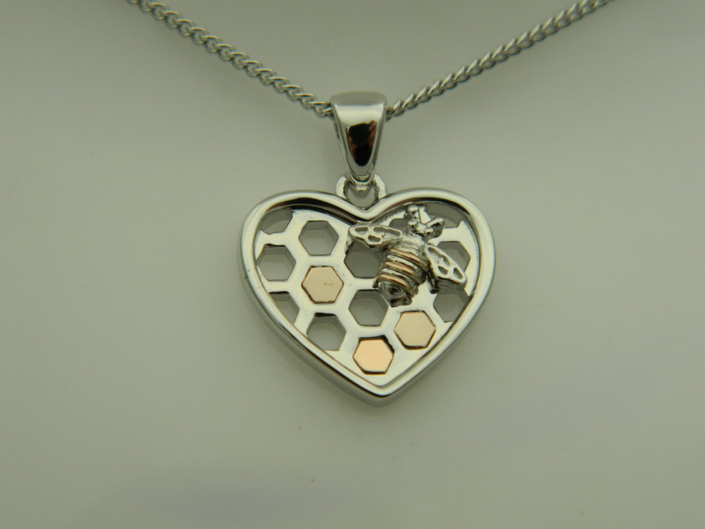 Clogau Sterling Silver & 9ct Rose Gold Honey Bee Honeycomb Heart Pendant