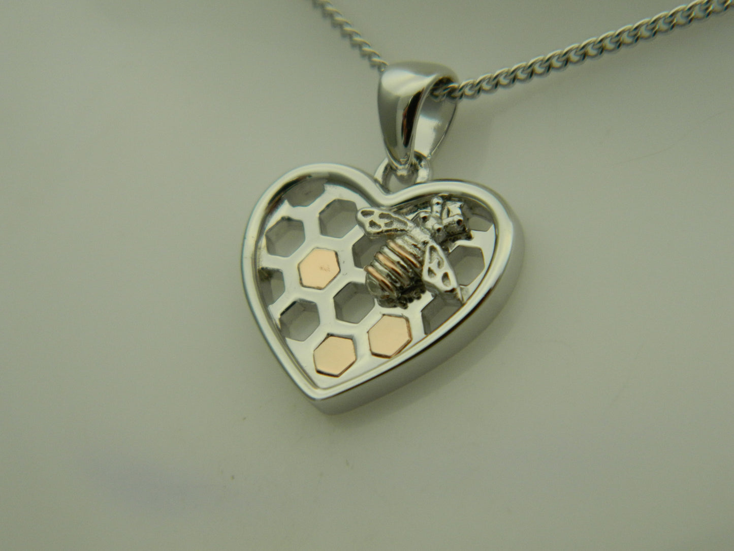 Clogau Sterling Silver & 9ct Rose Gold Honey Bee Honeycomb Heart Pendant