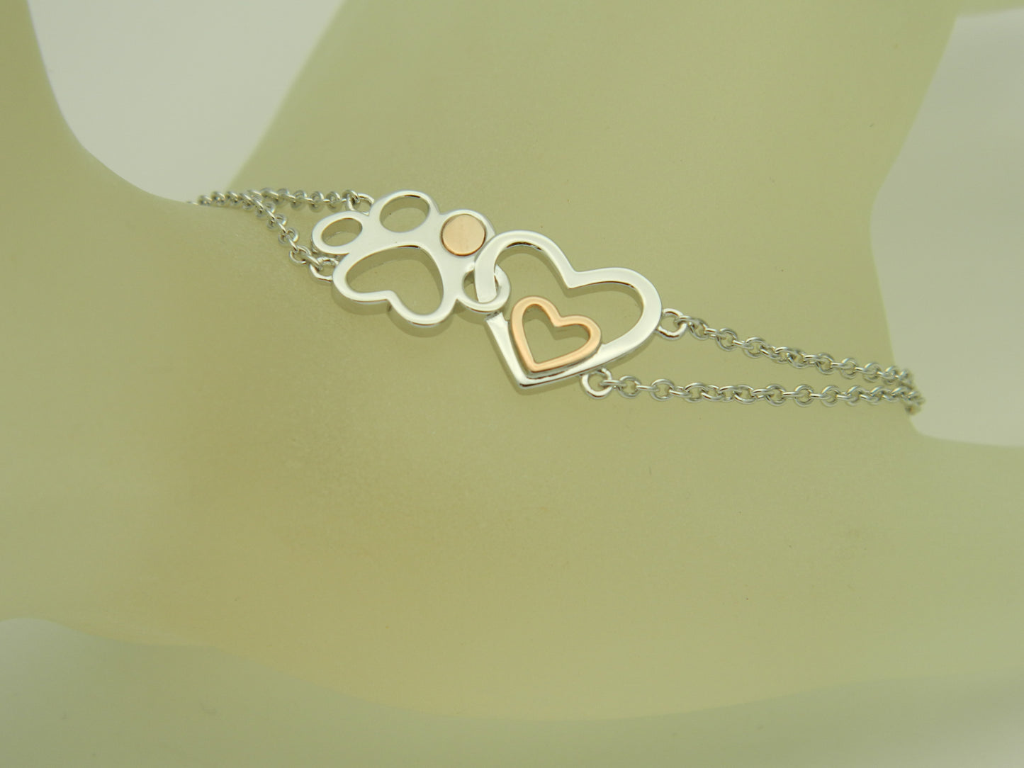 Clogau Sterling Silver & 9ct Rose Gold Pawprints on my Heart Double Chain Bracelet