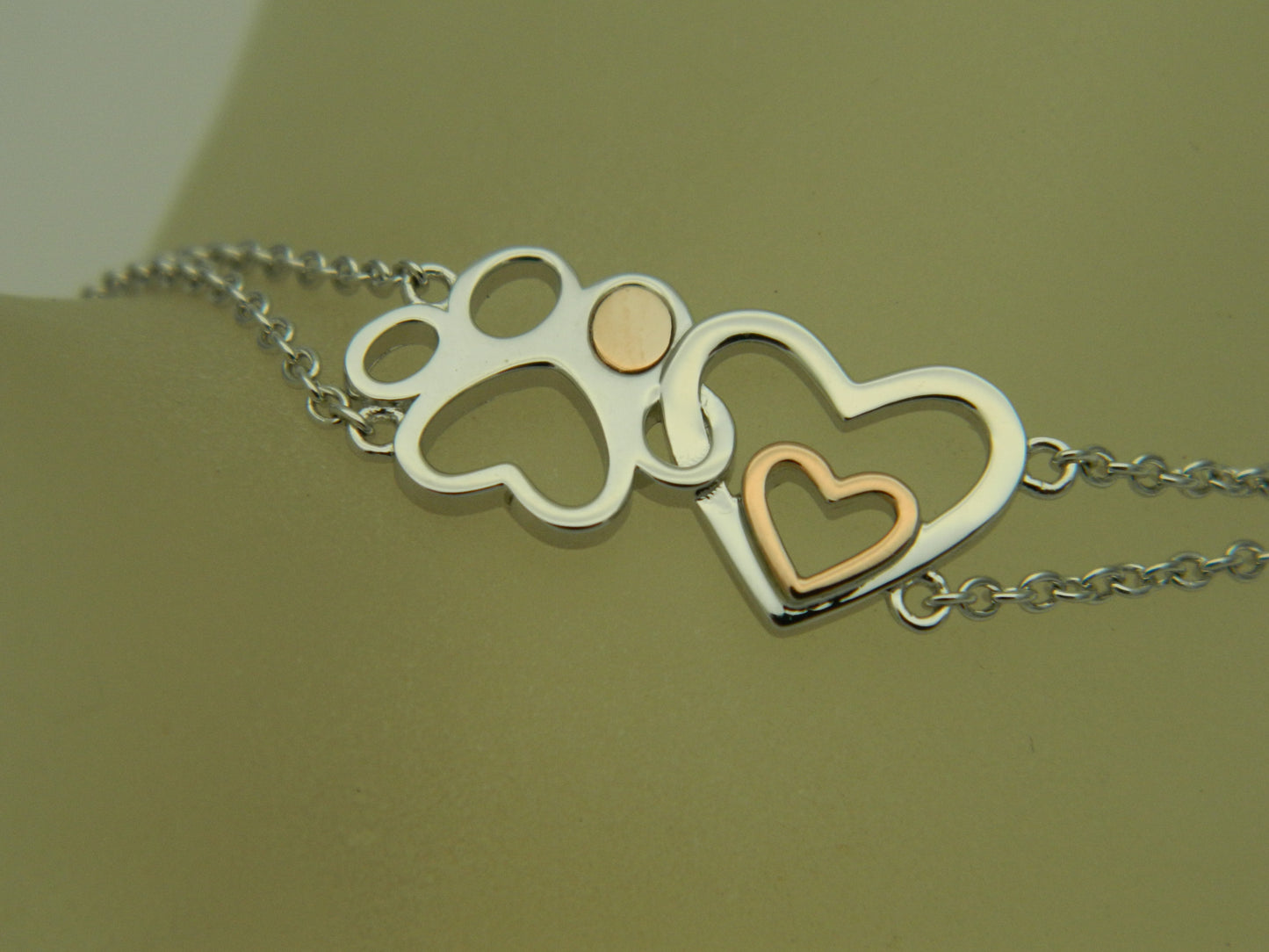 Clogau Sterling Silver & 9ct Rose Gold Pawprints on my Heart Double Chain Bracelet