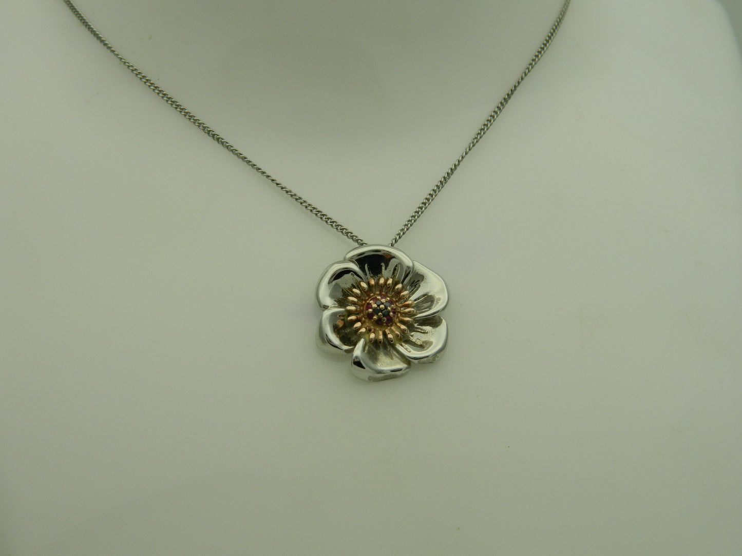 Clogau Sterling Silver & 9ct Rose Gold Welsh Poppy Ruby & Diamond Pendant (pre loved)