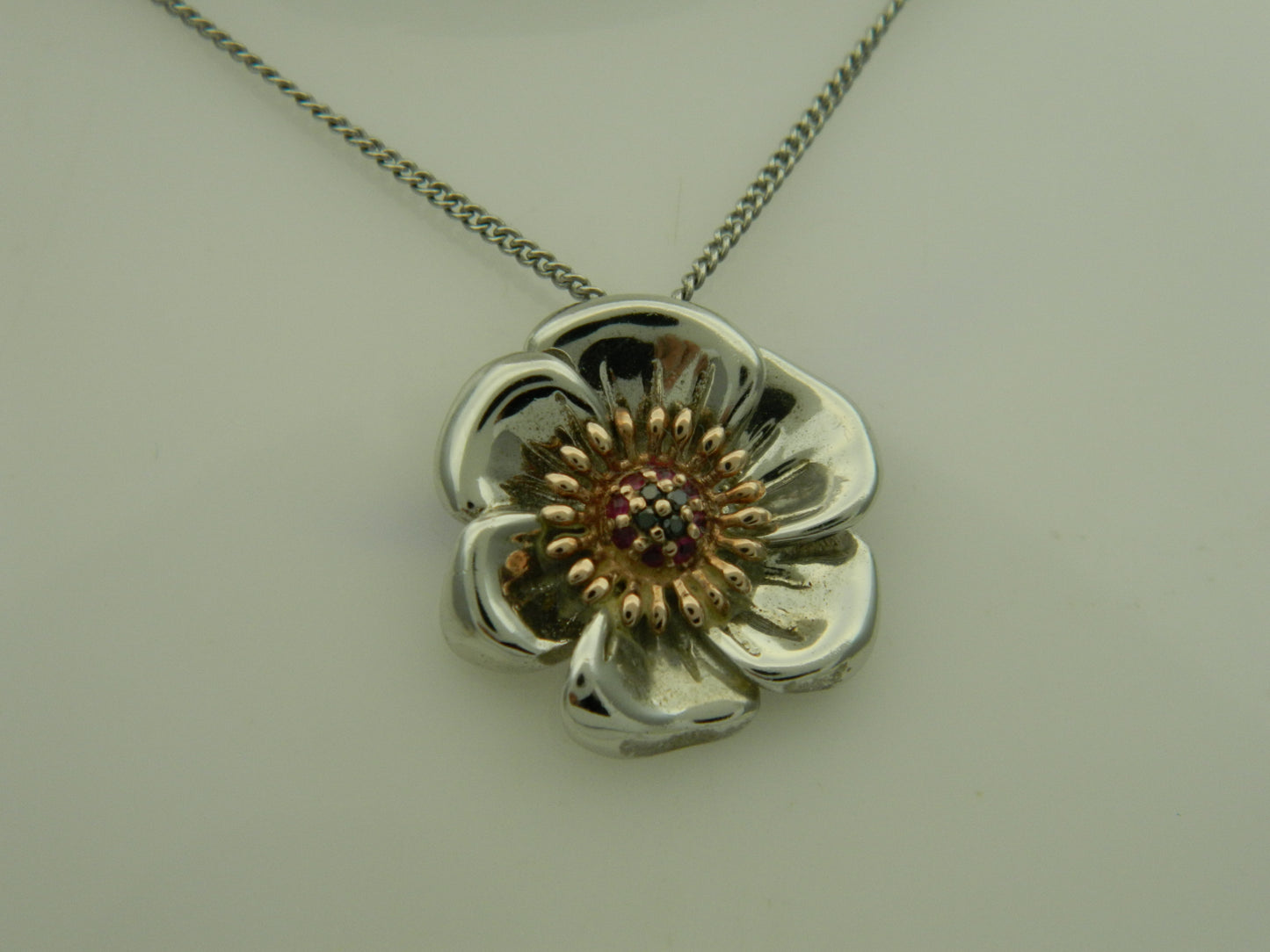 Clogau Sterling Silver & 9ct Rose Gold Welsh Poppy Ruby & Diamond Pendant (pre loved)