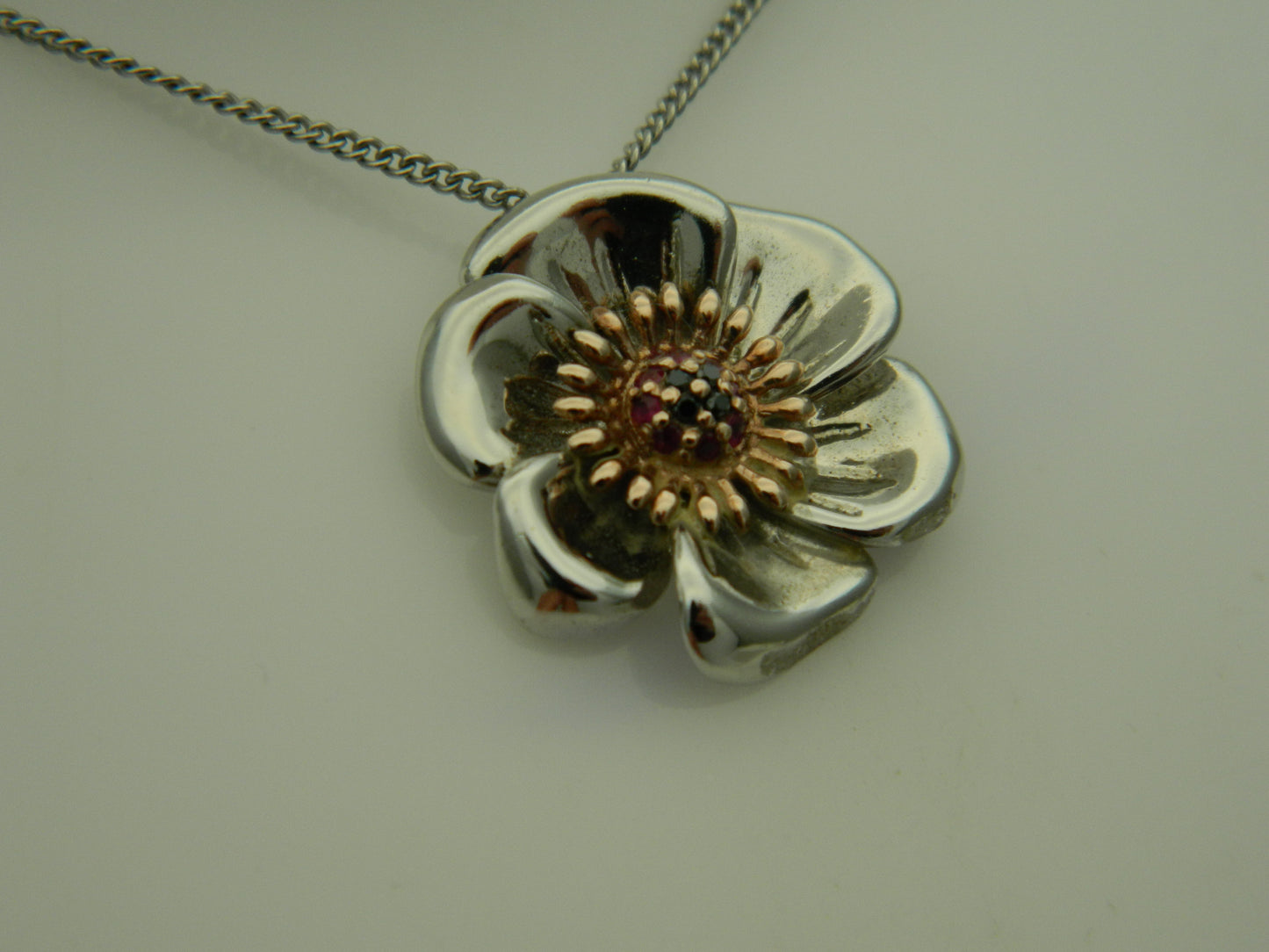 Clogau Sterling Silver & 9ct Rose Gold Welsh Poppy Ruby & Diamond Pendant (pre loved)
