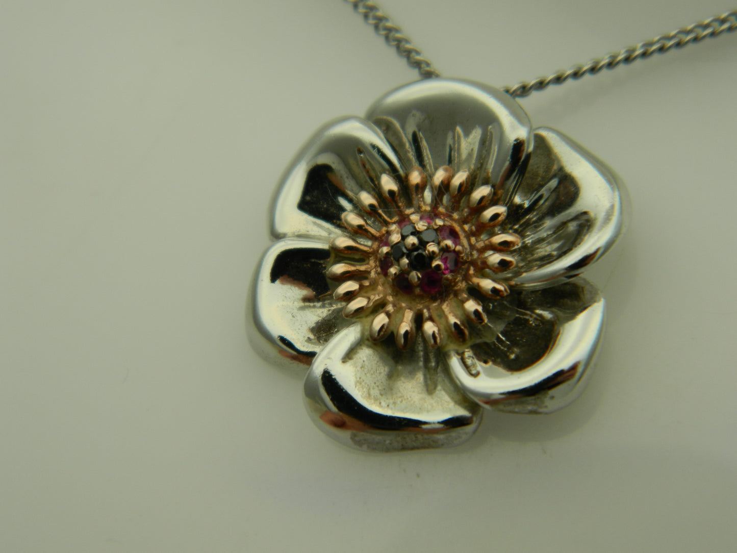Clogau Sterling Silver & 9ct Rose Gold Welsh Poppy Ruby & Diamond Pendant (pre loved)
