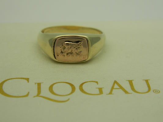 Clogau 9ct Yellow & Rose Gold Welsh Dragon Unisex Signet Ring RRP £790.00 size N (pre loved)