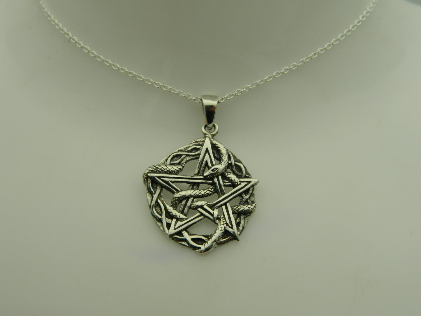 Sterling Silver Snake Pentagram Pendant & Chain