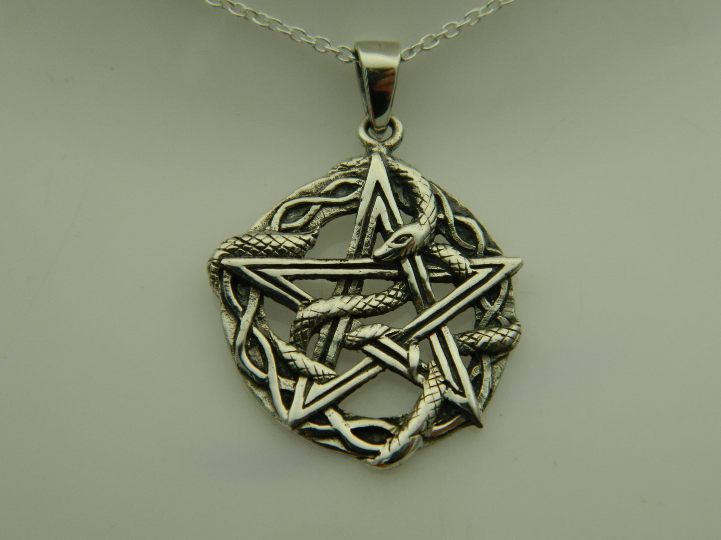 Sterling Silver Snake Pentagram Pendant & Chain