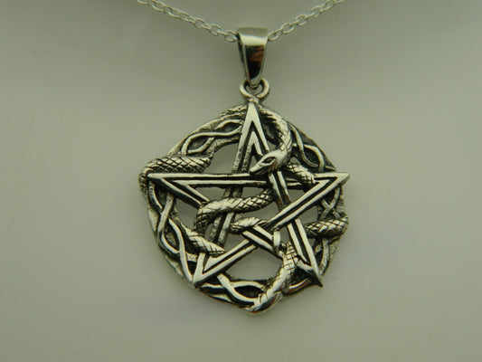 Sterling Silver Snake Pentagram Pendant & Chain
