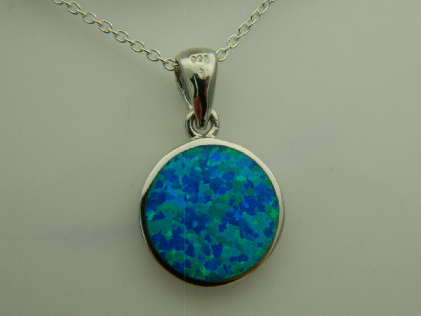 Sterling Silver Blue Opal Tree of Life Circle Pendant & Chain