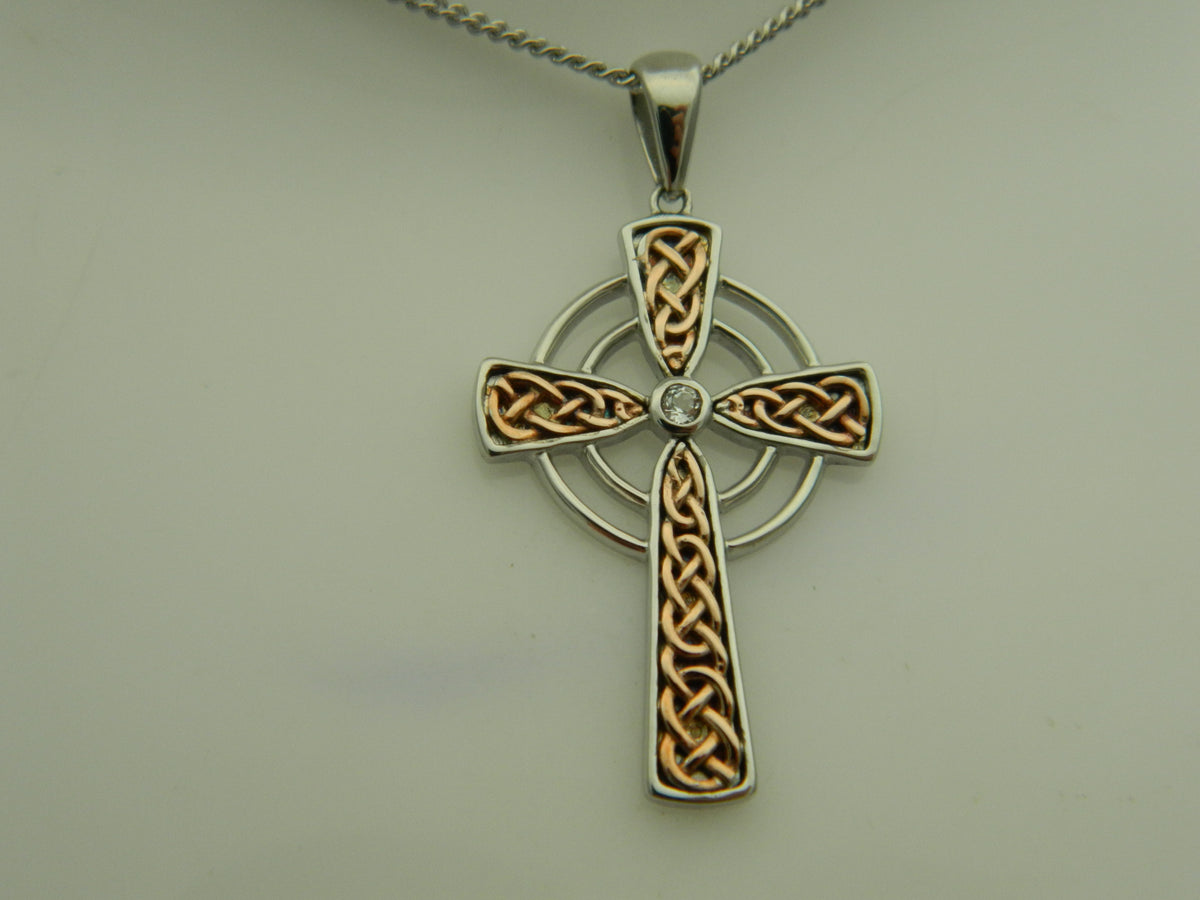 Clogau Sterling Silver & 9ct Rose Gold Welsh Royalty Topaz Cross Pendant
