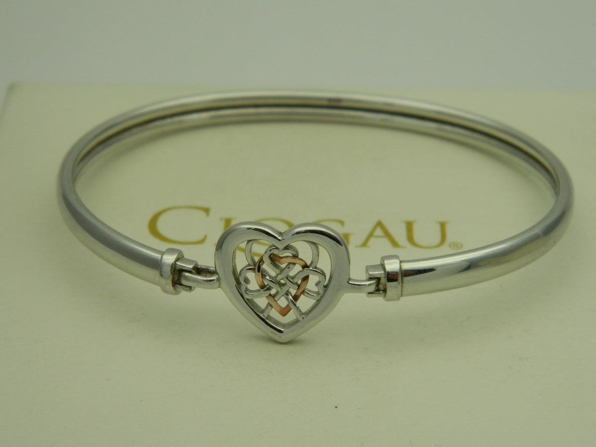 Clogau Sterling Silver & 9ct Rose Gold Welsh Royalty Heart Bangle (pre loved)