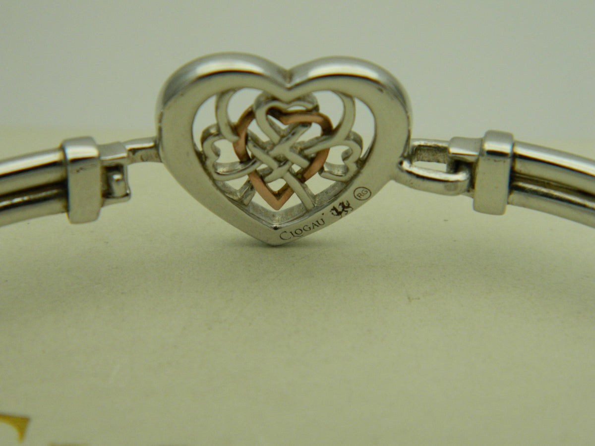 Clogau Sterling Silver & 9ct Rose Gold Welsh Royalty Heart Bangle (pre loved)