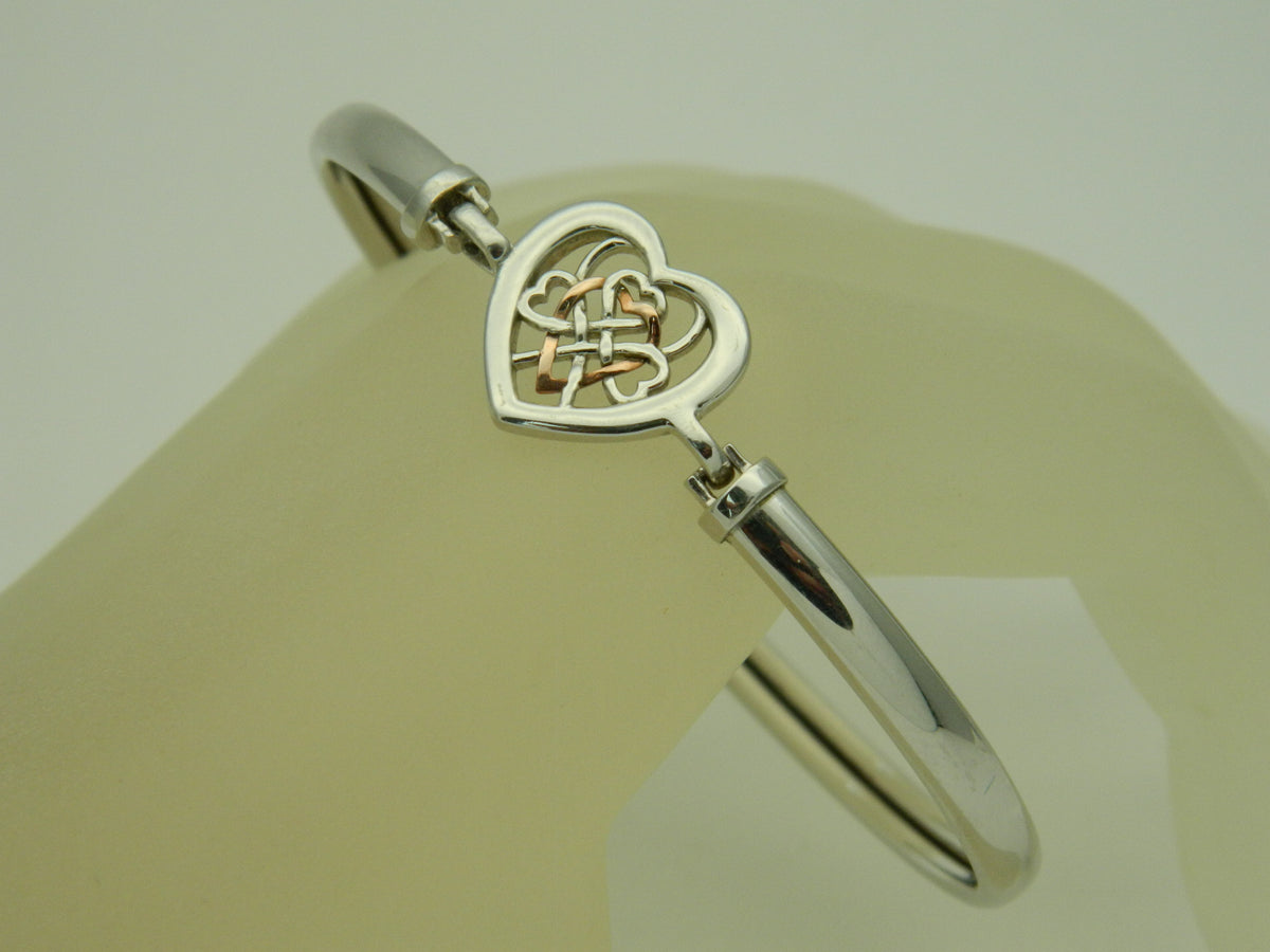Clogau Sterling Silver & 9ct Rose Gold Welsh Royalty Heart Bangle (pre loved)