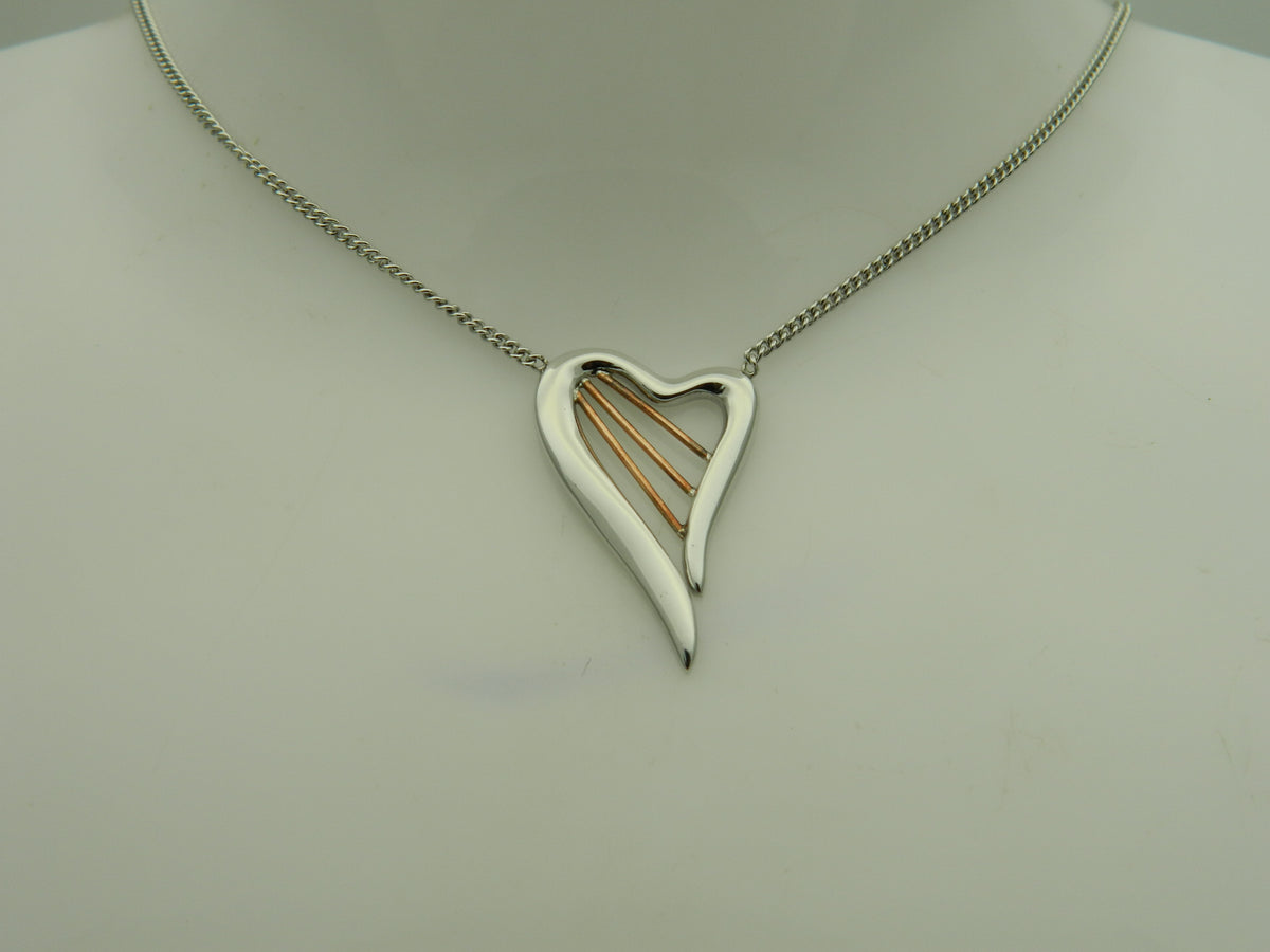 Clogau Sterling Silver & 9ct Rose Gold Heartstrings Harp Necklace (pre loved)
