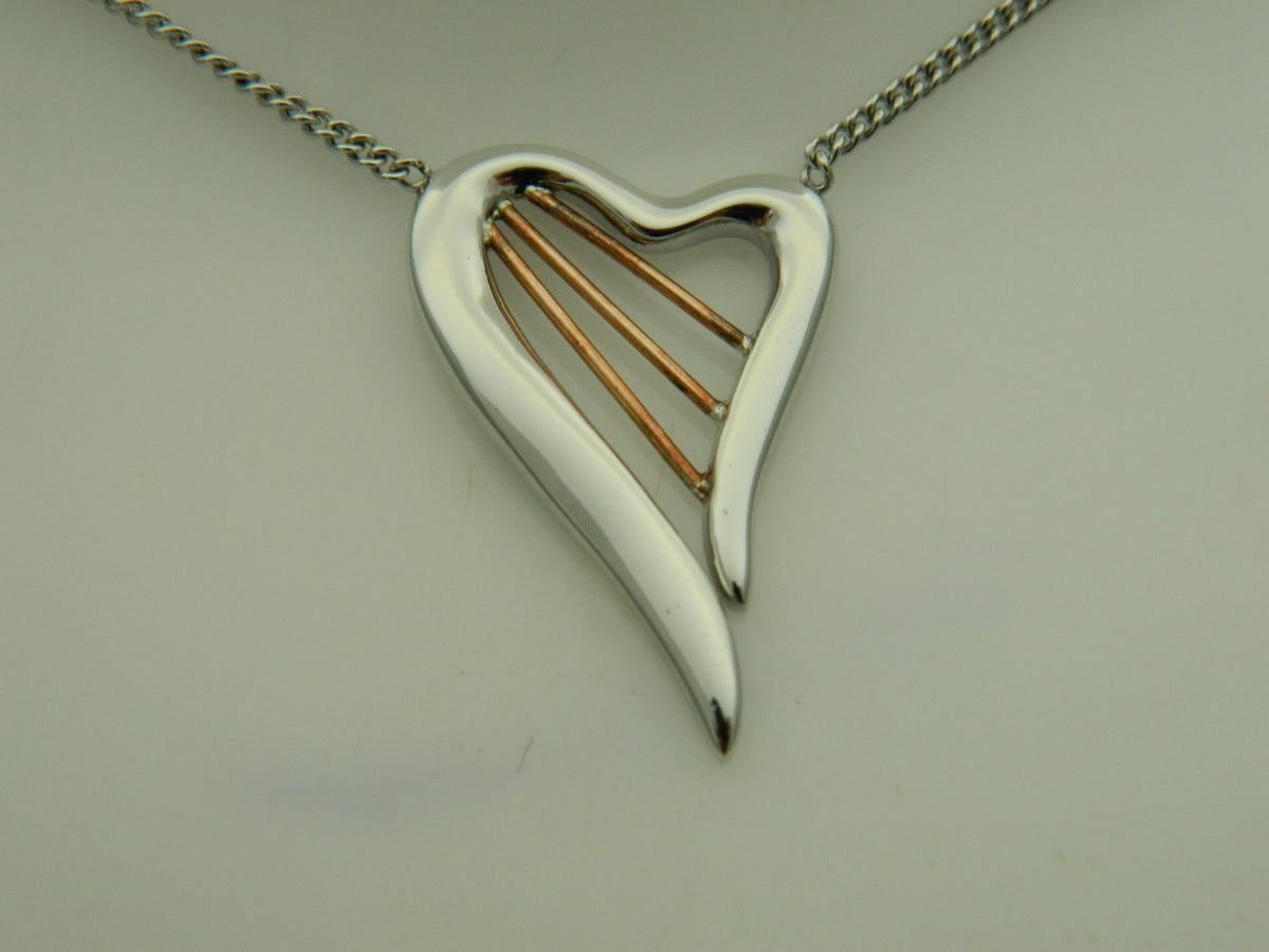 Clogau Sterling Silver & 9ct Rose Gold Heartstrings Harp Necklace (pre loved)