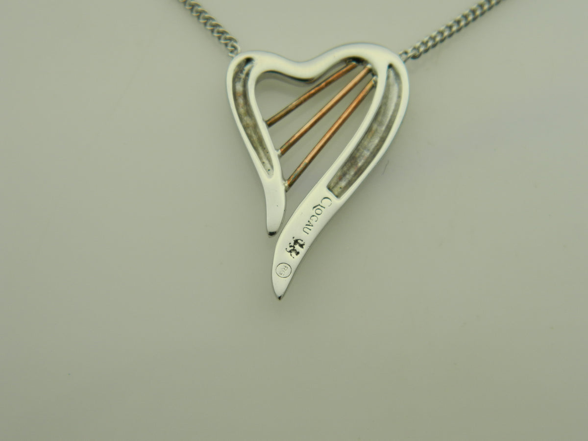 Clogau Sterling Silver & 9ct Rose Gold Heartstrings Harp Necklace (pre loved)