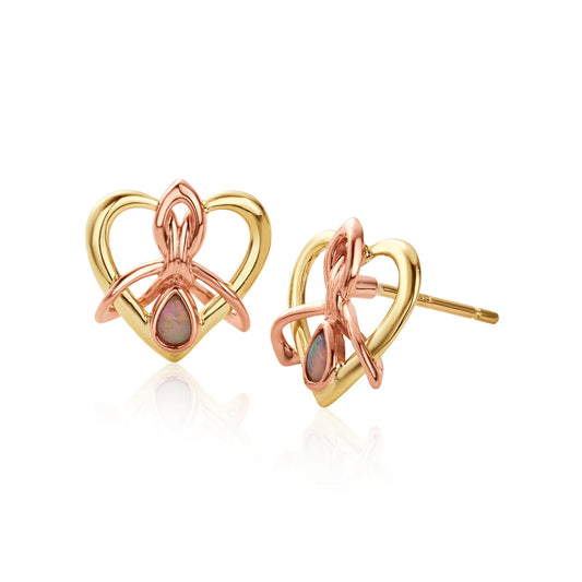 Clogau 9ct Yellow & Rose Gold Dwynwen Opal Heart Stud Earrings