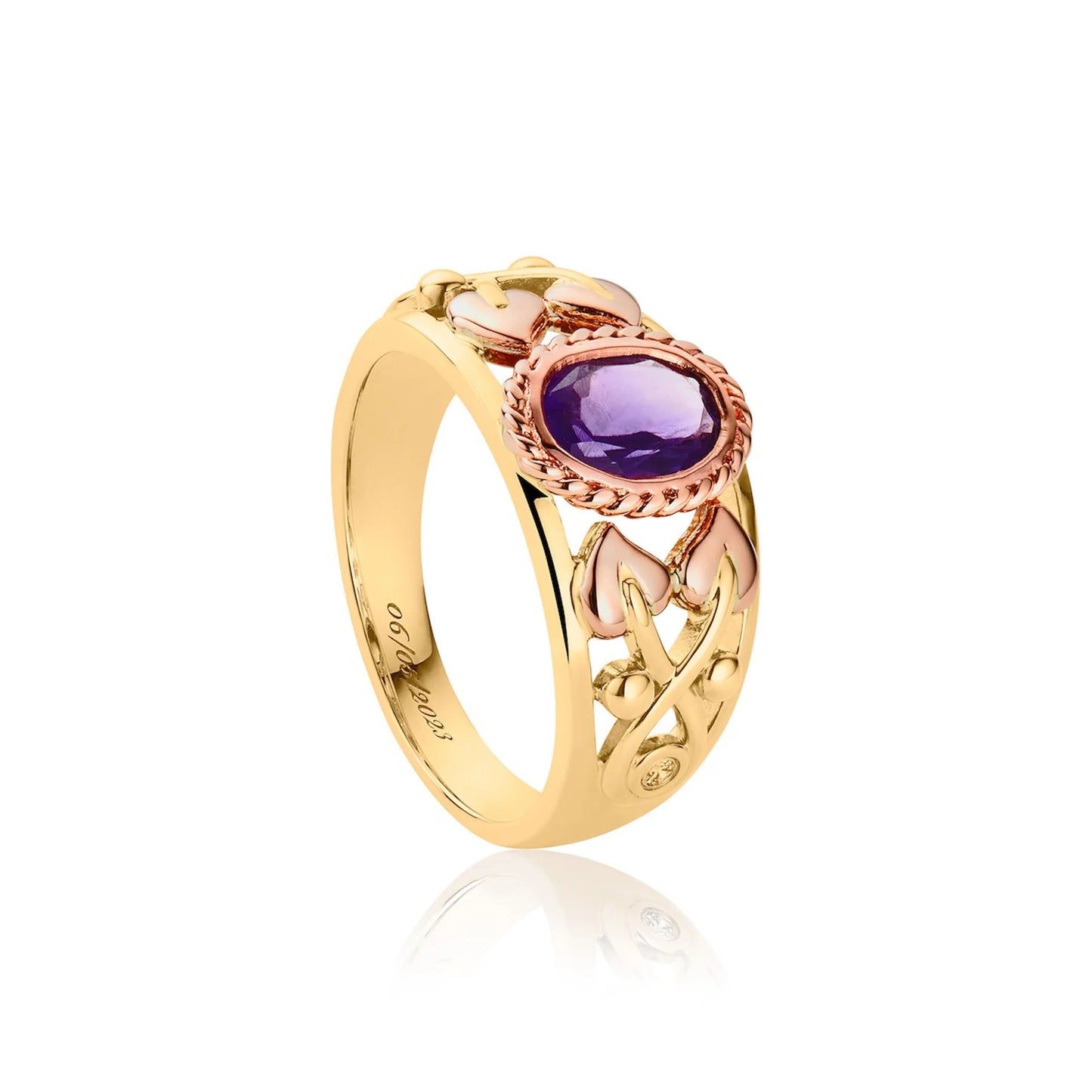 Clogau 9ct Gold Tree of Life Delphinium Amethyst Ring RRP £630.00 size N