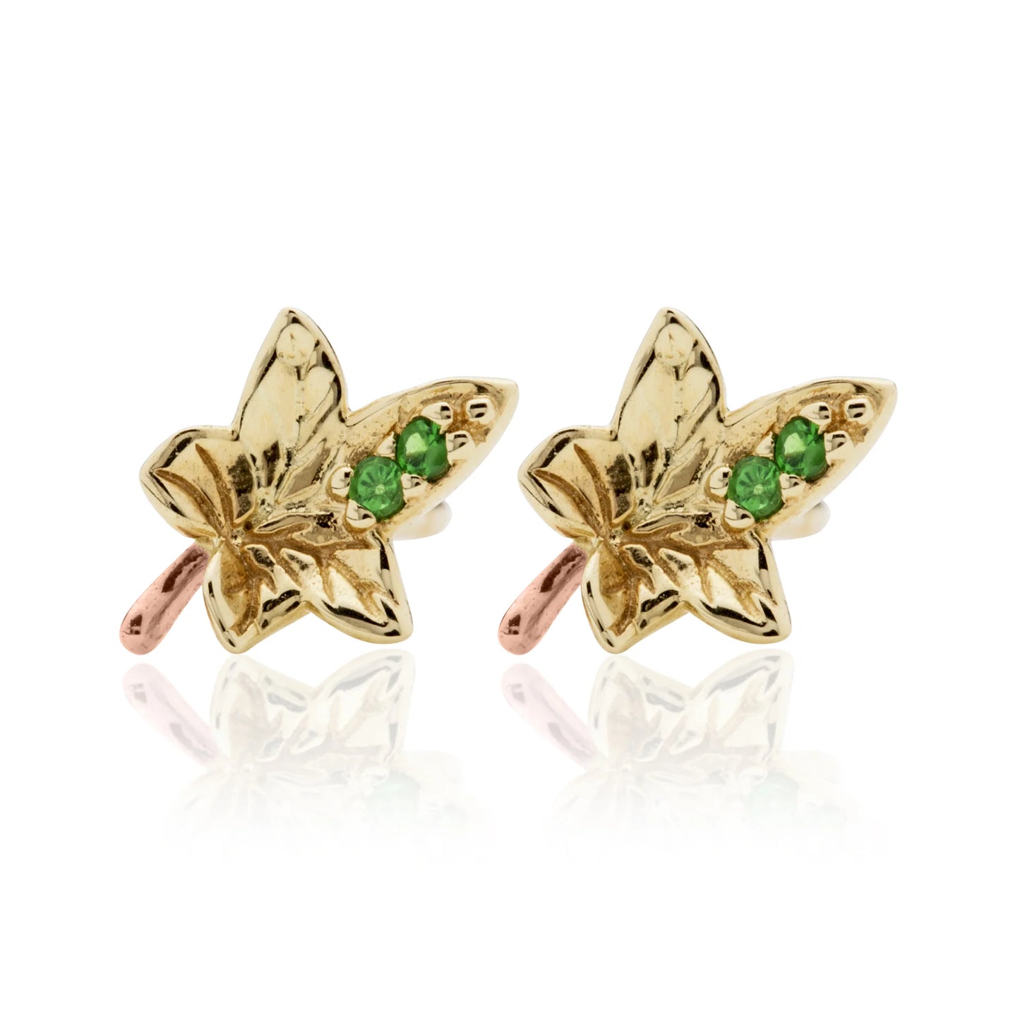 Clogau 9ct Yellow & Rose Gold Ivy Leaf Tsavorite Stud Earrings