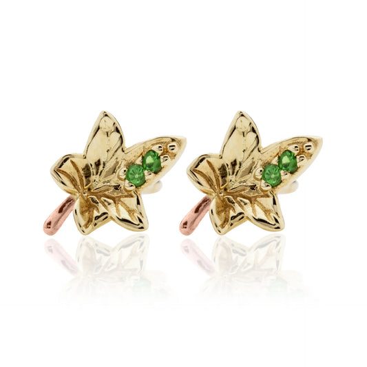 Clogau 9ct Yellow & Rose Gold Ivy Leaf Tsavorite Stud Earrings