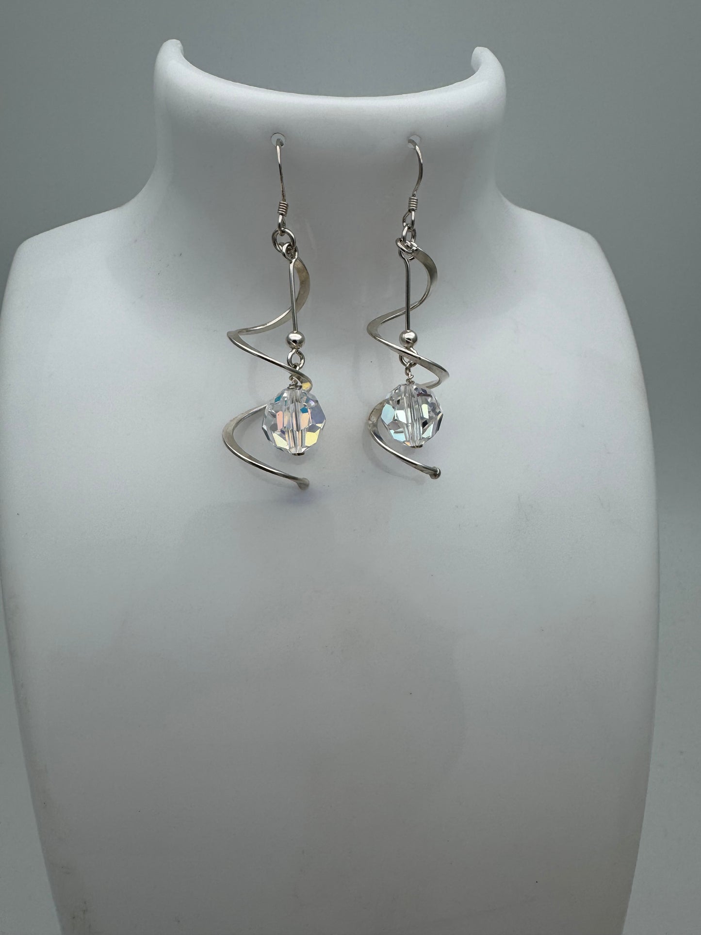 Sterling Silver Aurora Borealis Crystal Swirl Drop Earrings