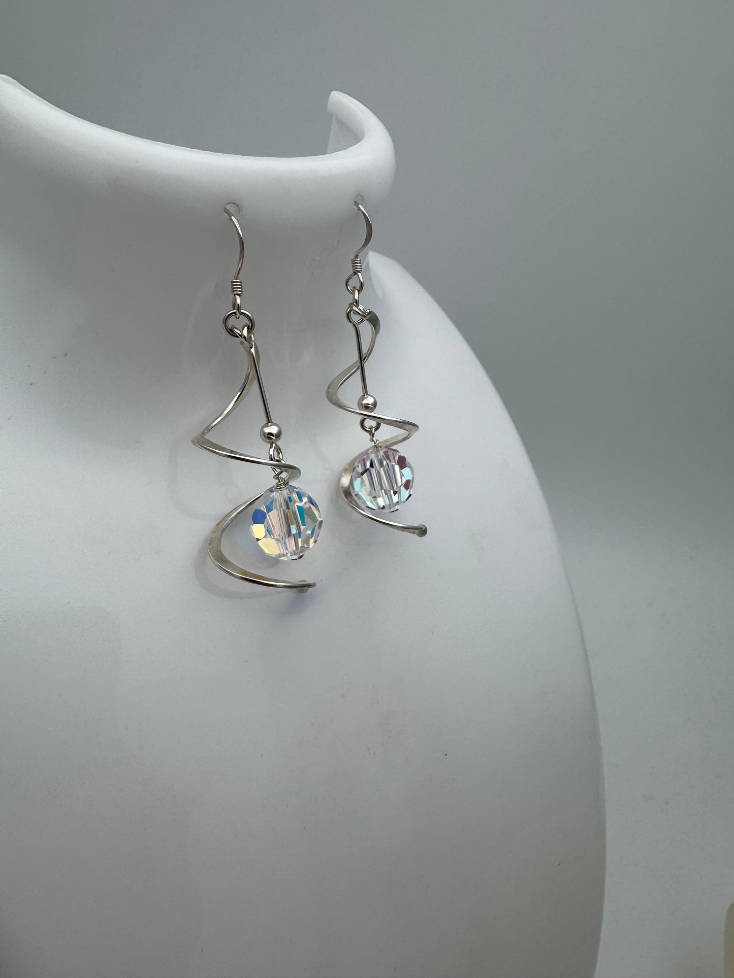 Sterling Silver Aurora Borealis Crystal Swirl Drop Earrings