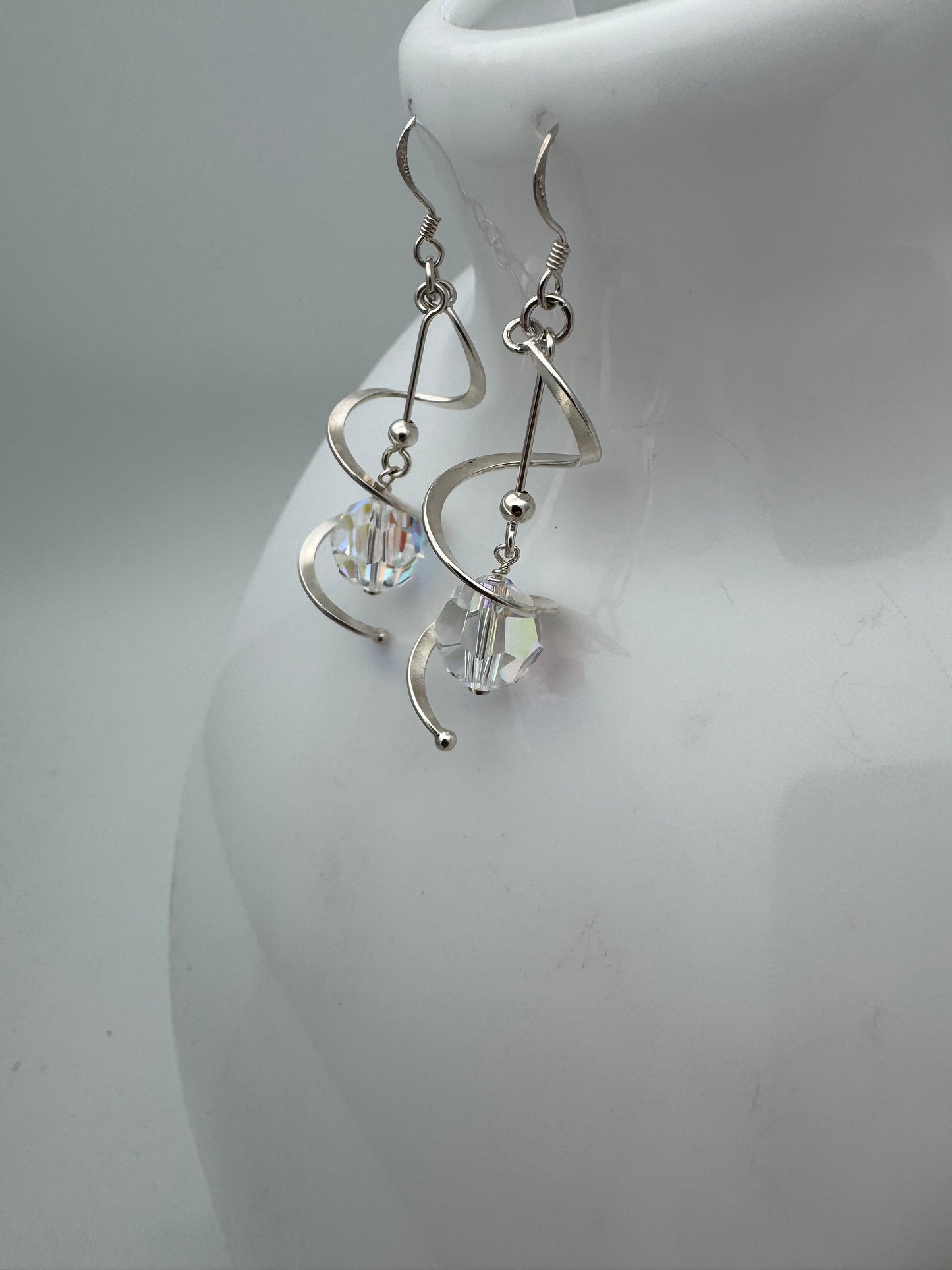 Sterling Silver Aurora Borealis Crystal Swirl Drop Earrings