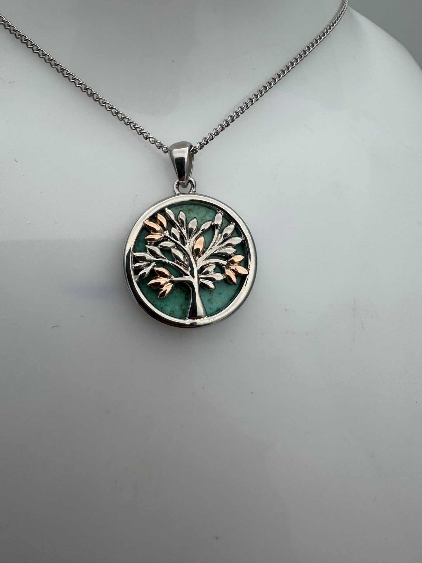 Clogau Sterling Silver & 9ct Rose Gold Tree of Life Turquoise Pendant