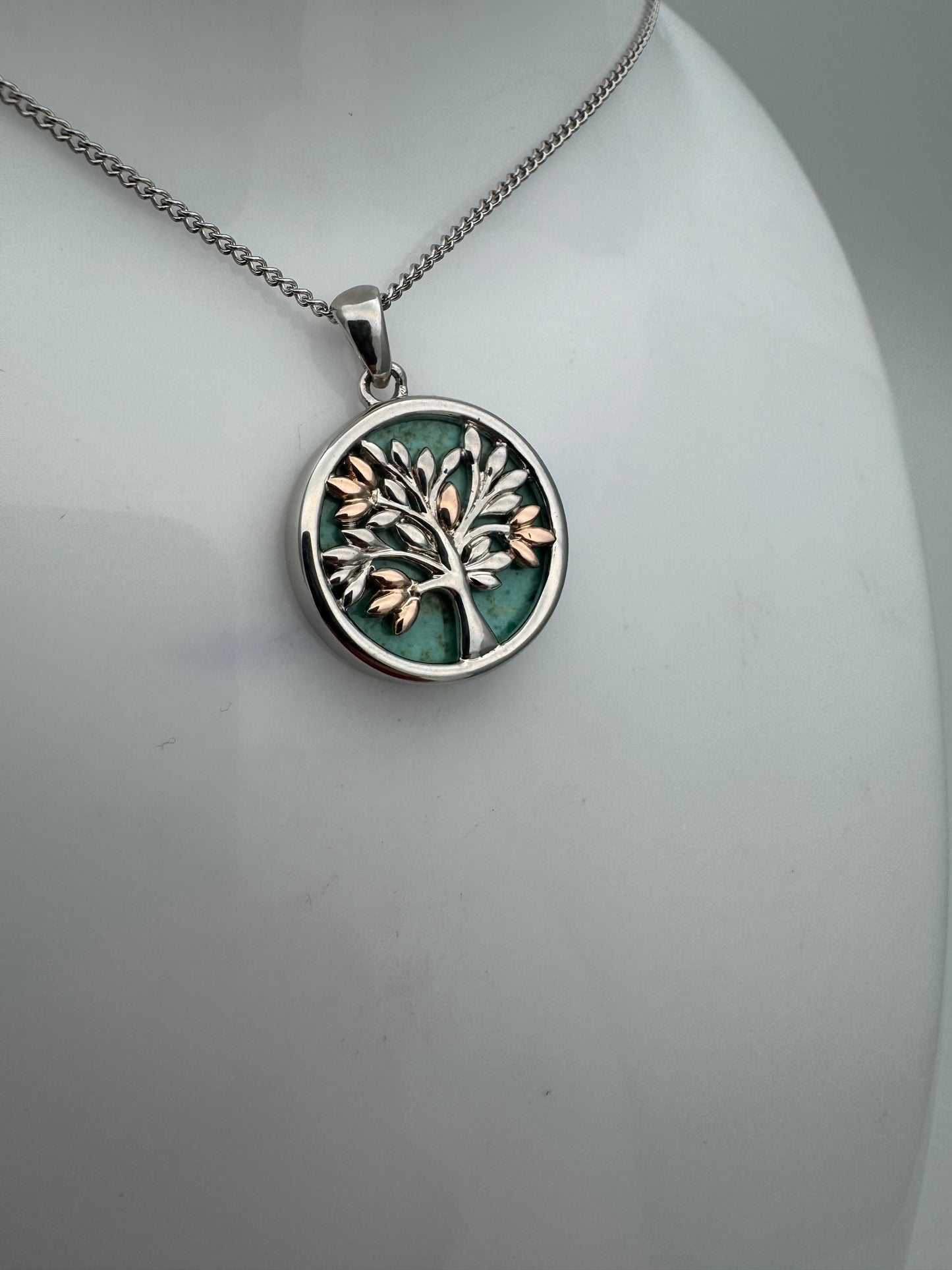 Clogau Sterling Silver & 9ct Rose Gold Tree of Life Turquoise Pendant