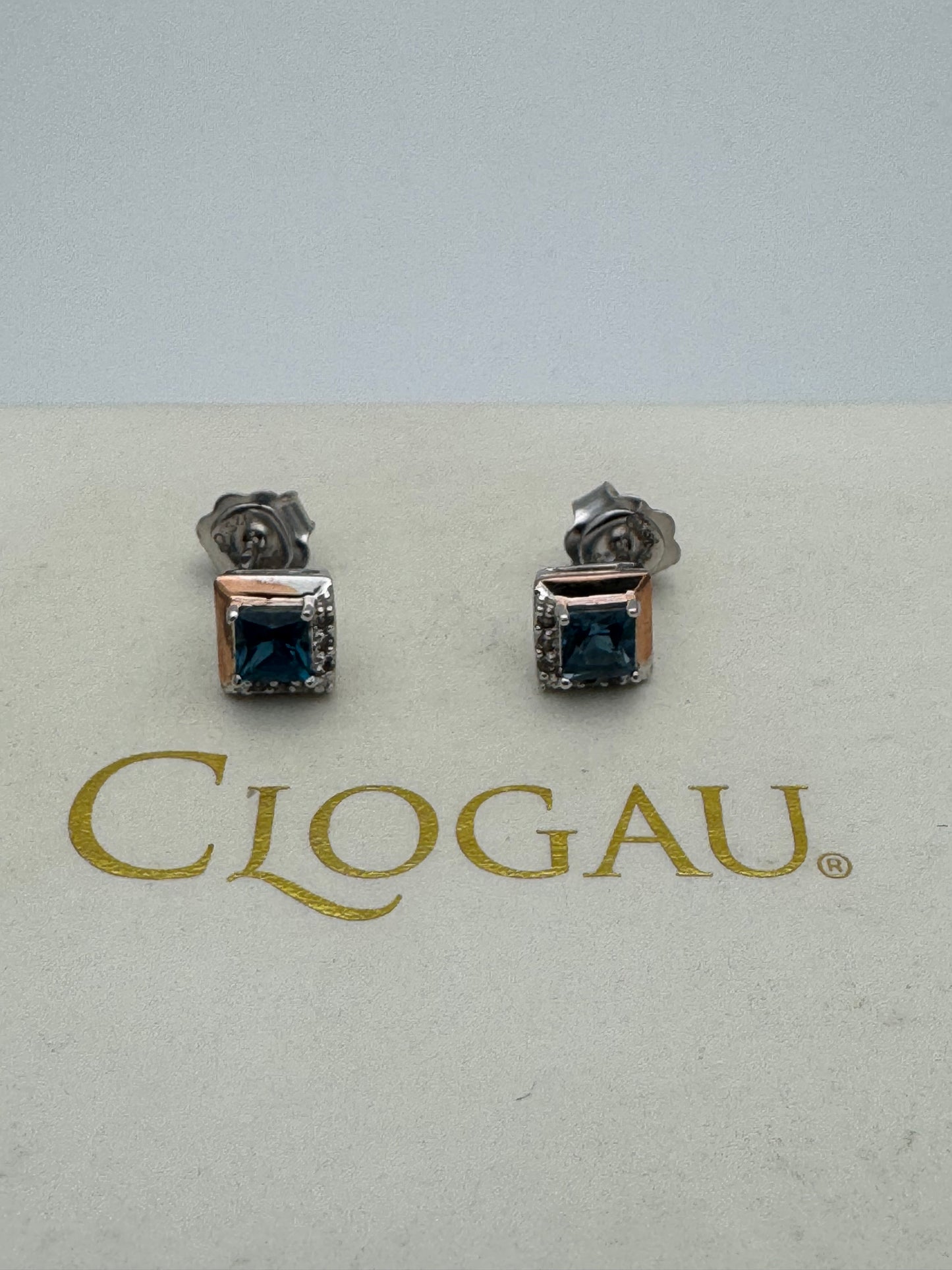 Clogau Sterling Silver & 9ct Rose Gold Kensington Love Story Blue Topaz Stud Earrings RRP £169.00