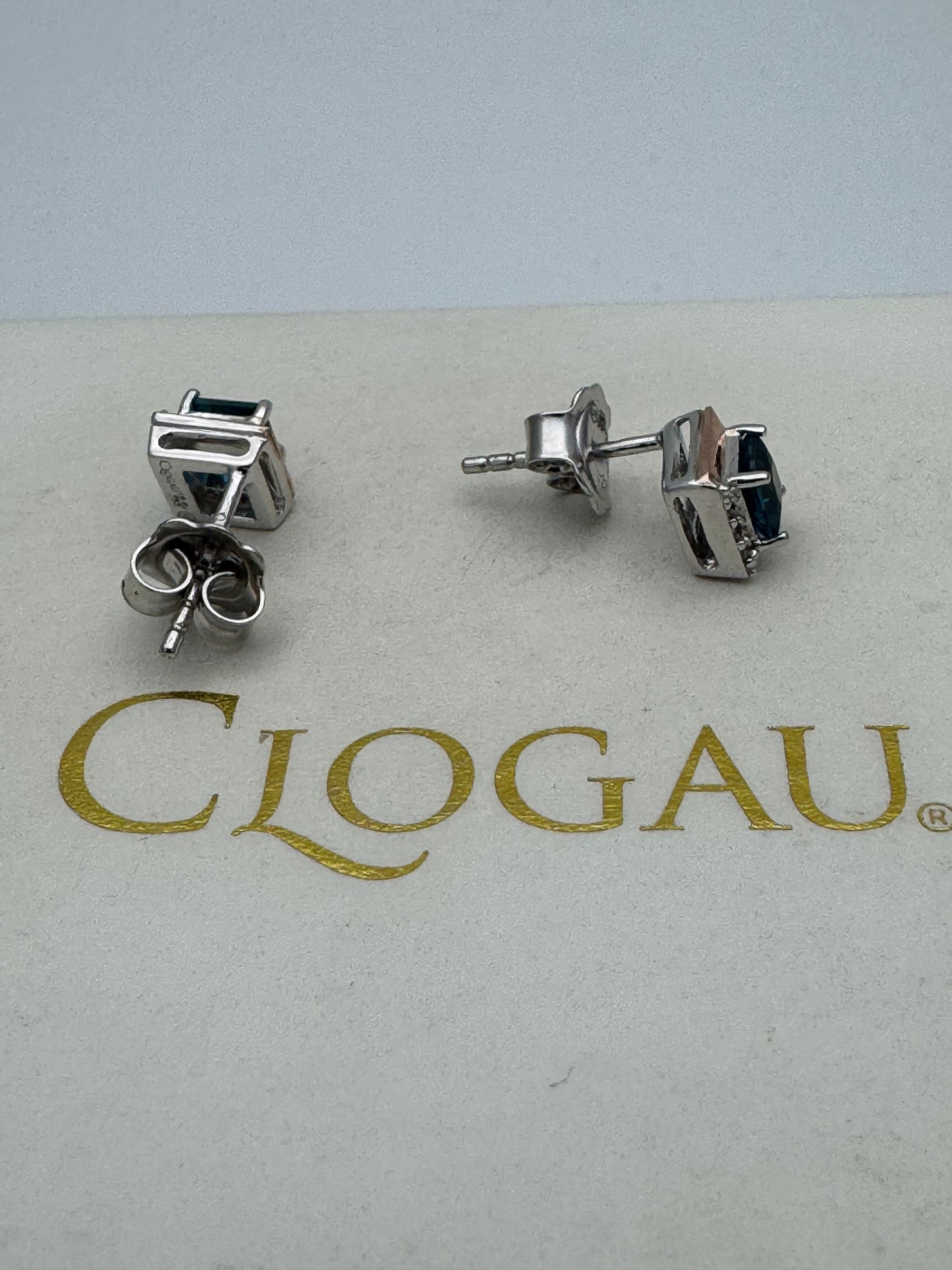 Clogau Sterling Silver & 9ct Rose Gold Kensington Love Story Blue Topaz Stud Earrings RRP £169.00