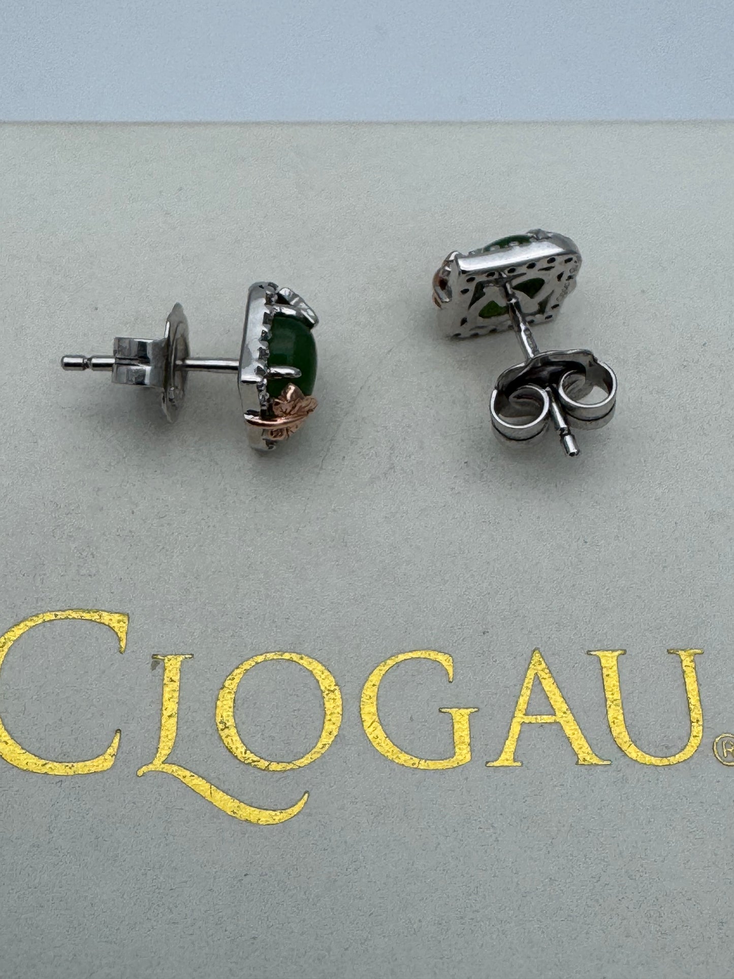 Clogau Sterling Silver & 9ct Rose Gold Ivy Leaf Green Jasper Stud Earrings RRP £179.00