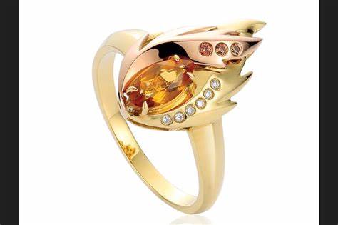 Clogau 18ct Yellow & Rose Gold Fire Bird Diamond, Citrine & Yellow Sapphire Ring size P