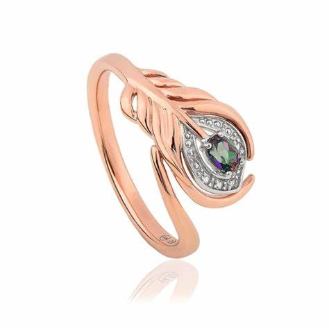 Clogau 18ct Rose & White Gold Peacock Throne Diamond & Mystic Topaz Ring size O