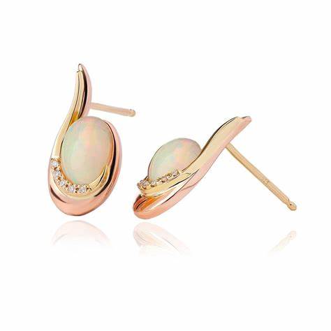 Clogau 9ct Yellow & Rose Gold Serenade Opal & Diamond Stud Earrings