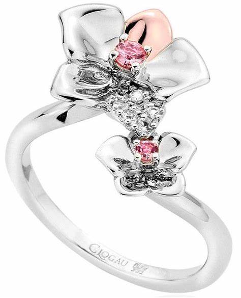 Clogau Sterling Silver & 9ct Rose Gold Orchid Pink Sapphire Ring