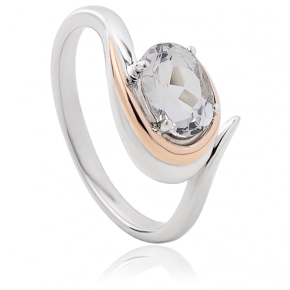 Clogau Sterling Silver & 9ct Rose Gold Serenade White Topaz Ring size N or O