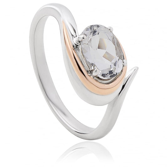 Clogau Sterling Silver & 9ct Rose Gold Serenade White Topaz Ring size N or O