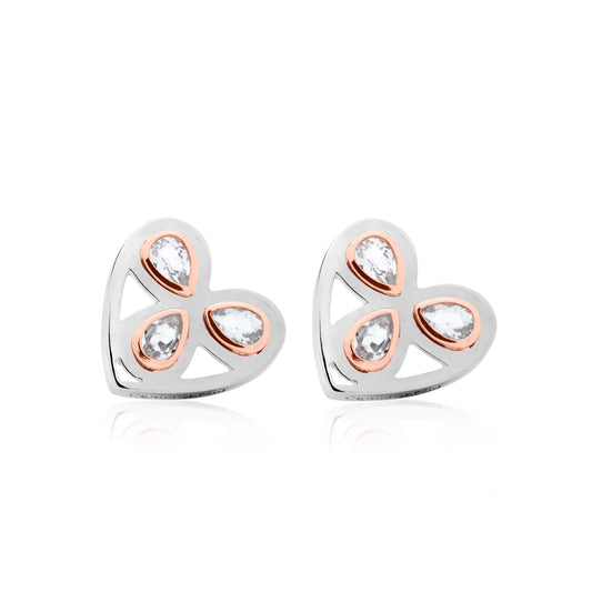 Clogau Sterling Silver & 9ct Rose Gold Heart of Wales Quartz Stud Earrings