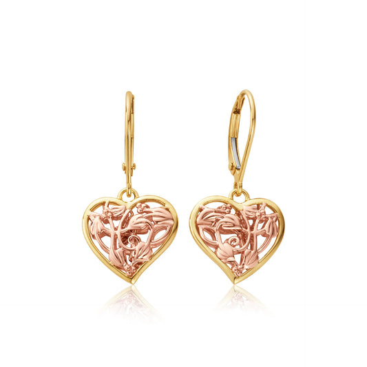 Clogau 9ct Yellow & Rose Gold Tree of Life Fairy Heart Drop Earrings