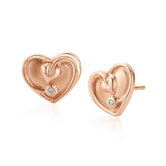 Clogau 9ct Rose Gold Tree of Life Heart Diamond Stud Earrings
