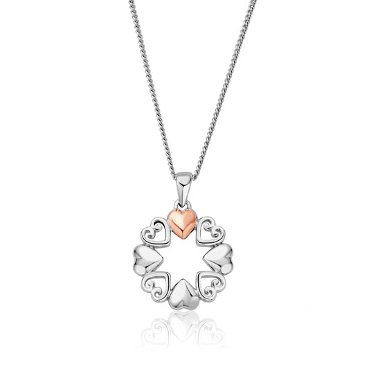 Clogau Sterling Silver & 9ct Rose Gold Hearts Embrace Circular Pendant