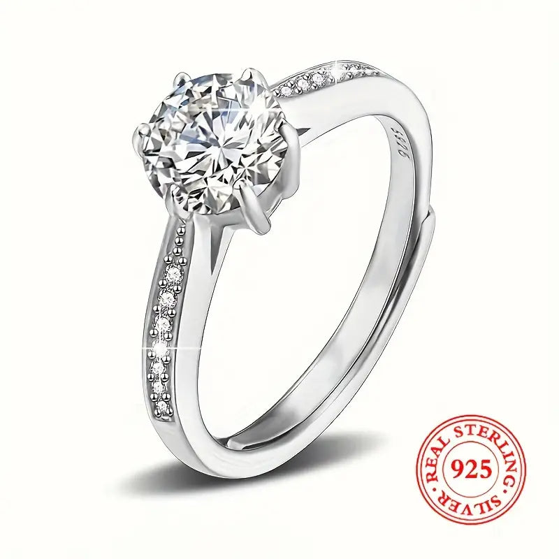 Sterling Silver Adjustable Zirconia Solitaire Engagement Ring