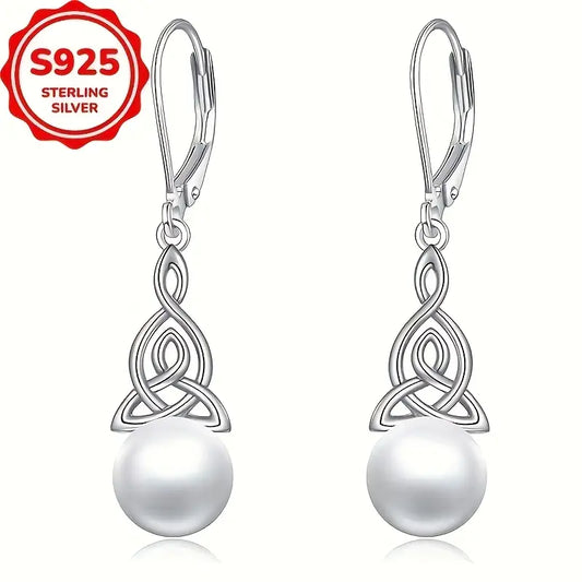 Sterling Silver Celtic Knot Pearl Drop Earrings