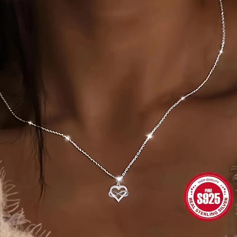 Sterling Silver Small Infinity Heart Cubic Zirconia Pendant & Chain