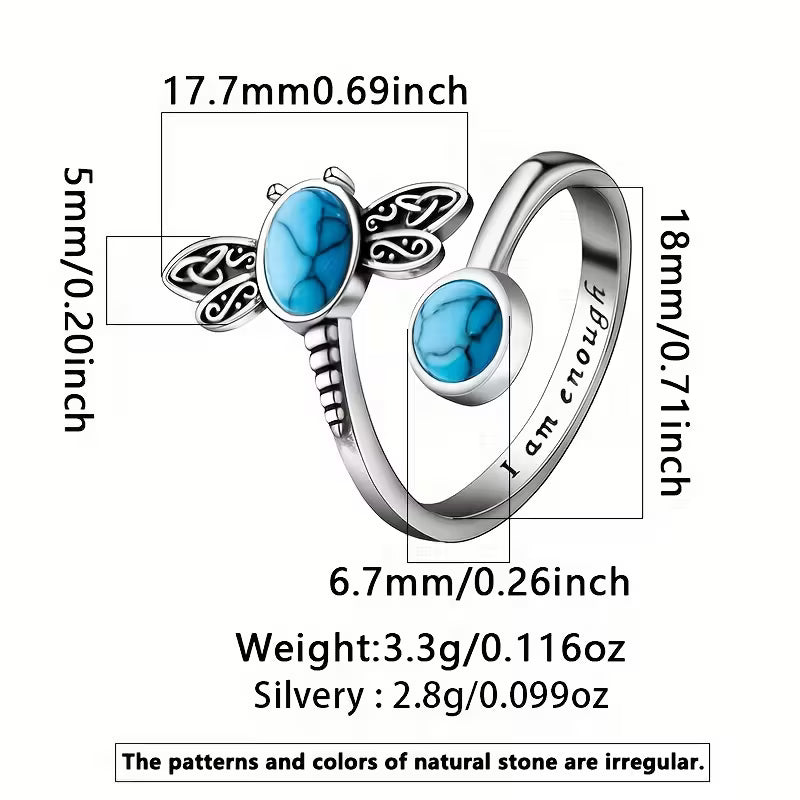 Sterling Silver Dragonfly Turquoise Ring Adjustable P-U