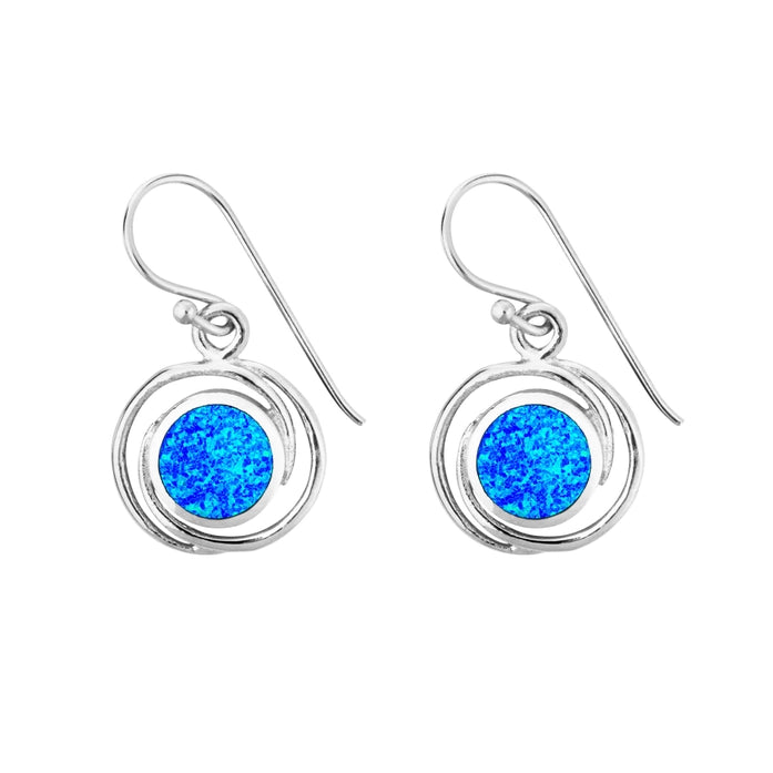 Sterling Silver Blue Opal Circles Drop Earrings