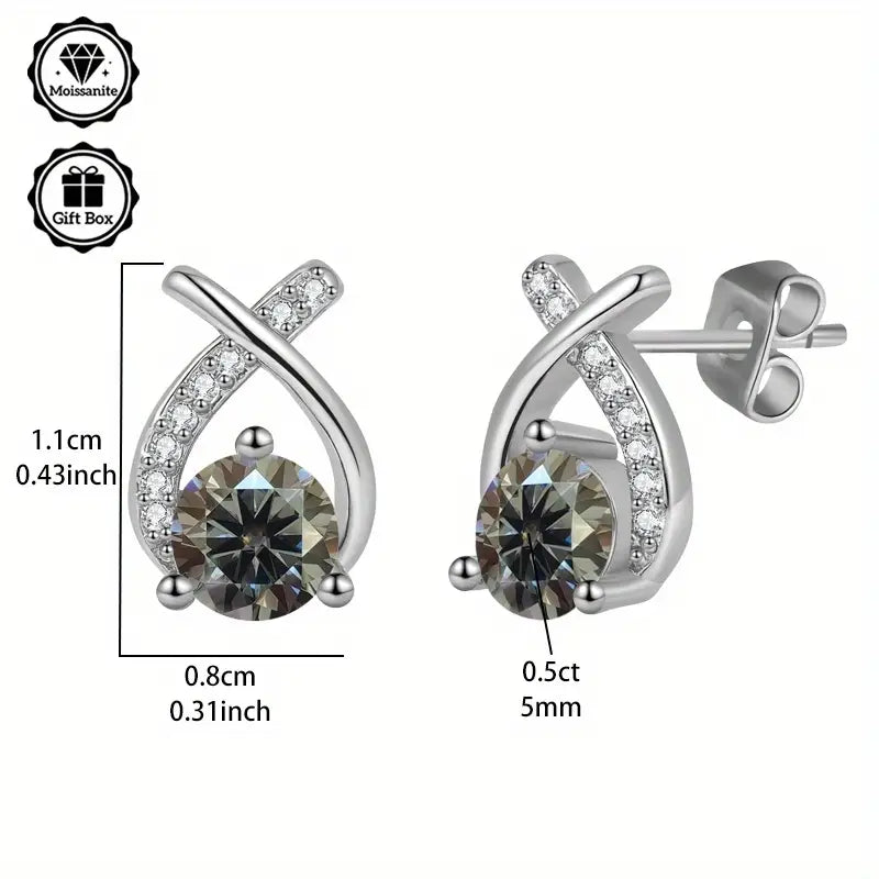 Sterling Silver 0.5ct Blue/Green Moissanite Bow Stud Earrings