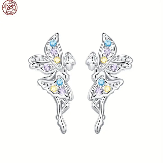 Sterling Silver Cubic Zirconia Fairy Stud Earrings