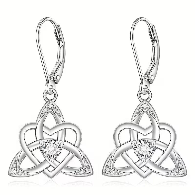Sterling Silver Celtic Knot Cubic Zirconia Drop Earrings